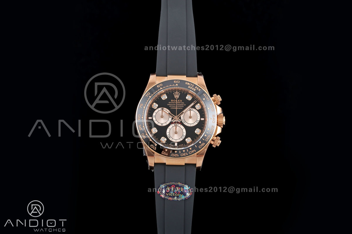 Daytona 126515 VF 1:1 Best Edition 904L Steel Black/RG Diamonds Dial on Oysterflex Strap DD4131